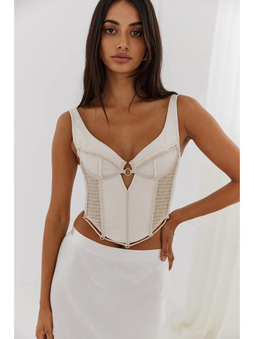 Bydee Ebony Corset in Cream Adjustable Underwire